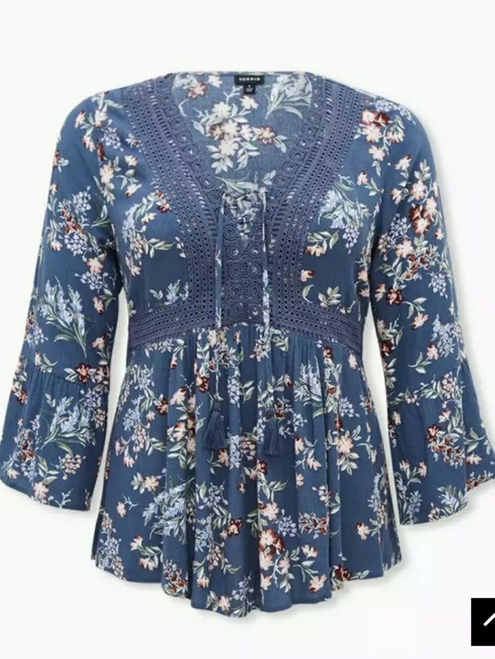 Torrid Babydoll Crinkle Gauze Crochet Trim Lace Up Peasant Blouse 2X 18